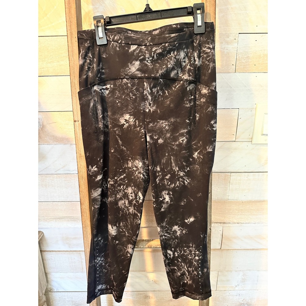 Lululemon Fast and Free High-Rise Crop 23 Nulux Tie Dye Leggings Black White 6